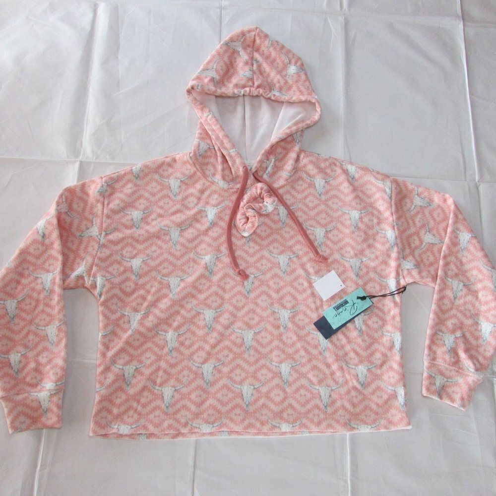 Rock & Roll Cowgirl Women's Skull Aztec Loungewear Hoodie - Coral Pink